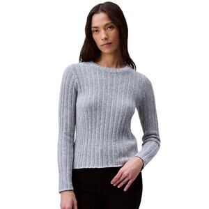 Calvin Klein Women Heather Gray Ribbed Knit Long-Sleeve Crewneck Sweater Size L